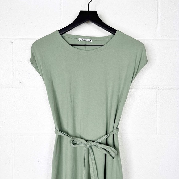 Zara Sage Green Maxi Dress with Tie Waist - Picture 7 of 8